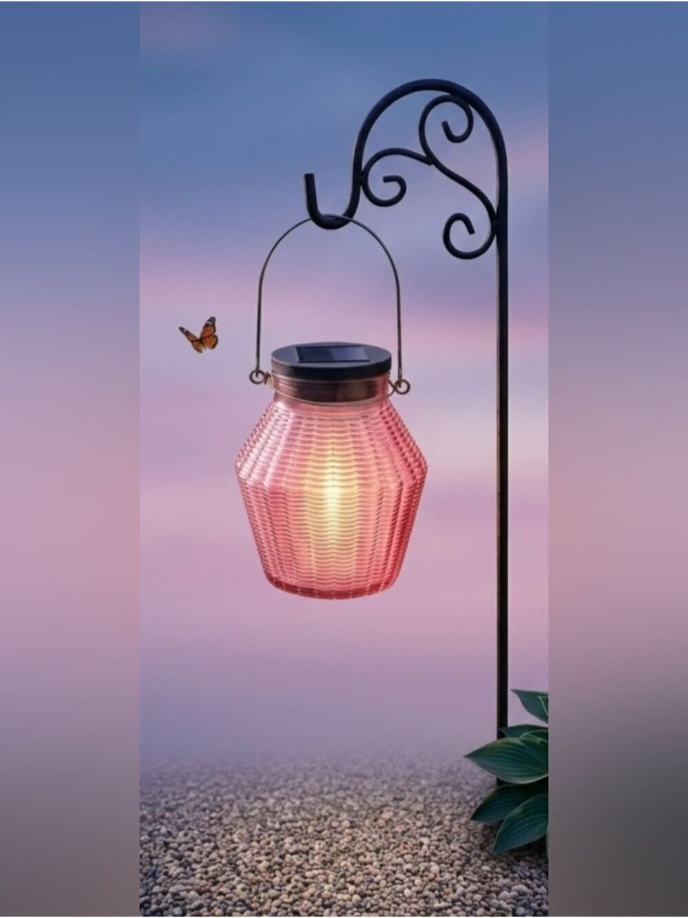 NWT Moonrays Pink Solar Glass Jar Lantern 26753